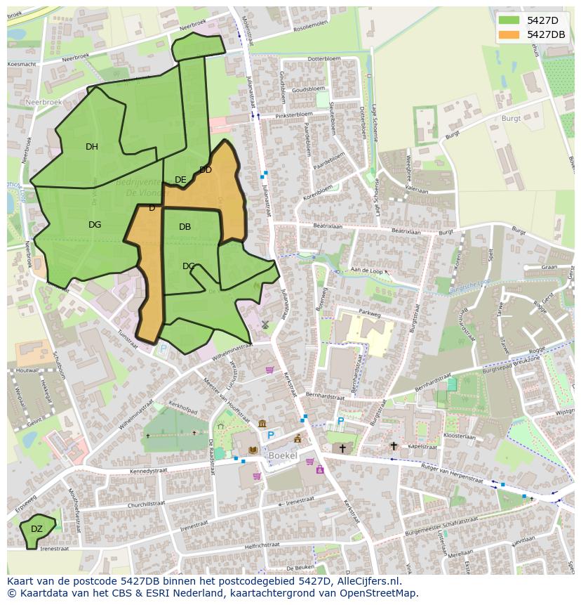 Afbeelding van het postcodegebied 5427 DB op de kaart.