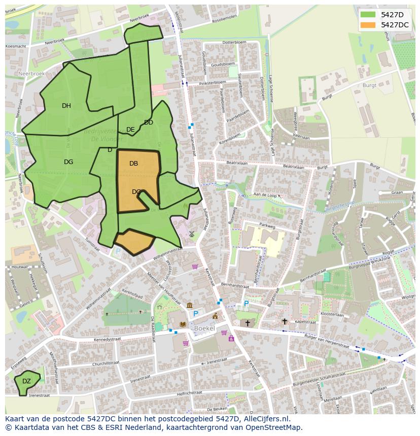 Afbeelding van het postcodegebied 5427 DC op de kaart.