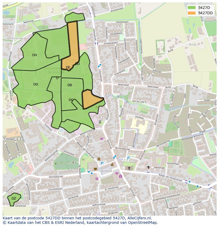 Afbeelding van het postcodegebied 5427 DD op de kaart.