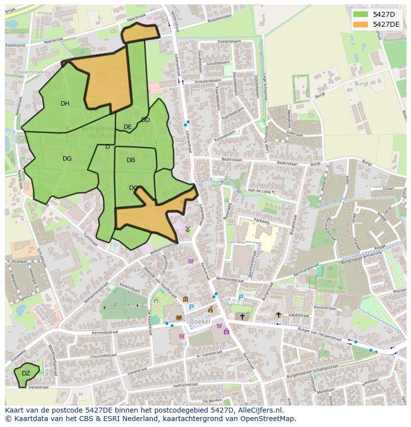 Afbeelding van het postcodegebied 5427 DE op de kaart.