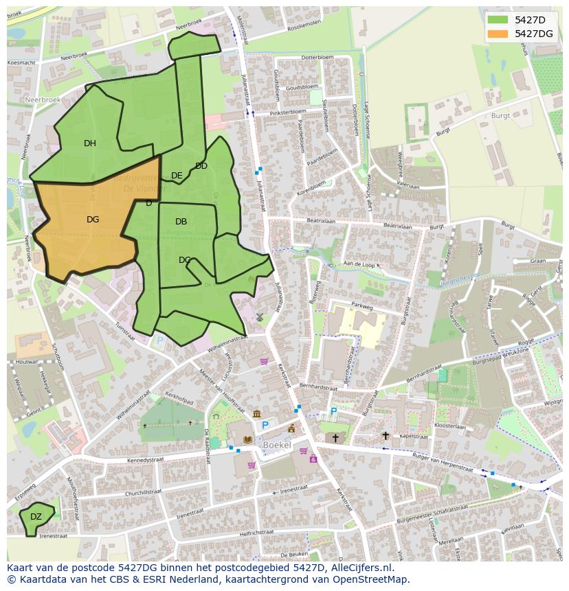 Afbeelding van het postcodegebied 5427 DG op de kaart.
