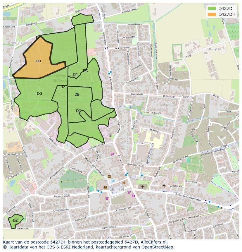 Afbeelding van het postcodegebied 5427 DH op de kaart.
