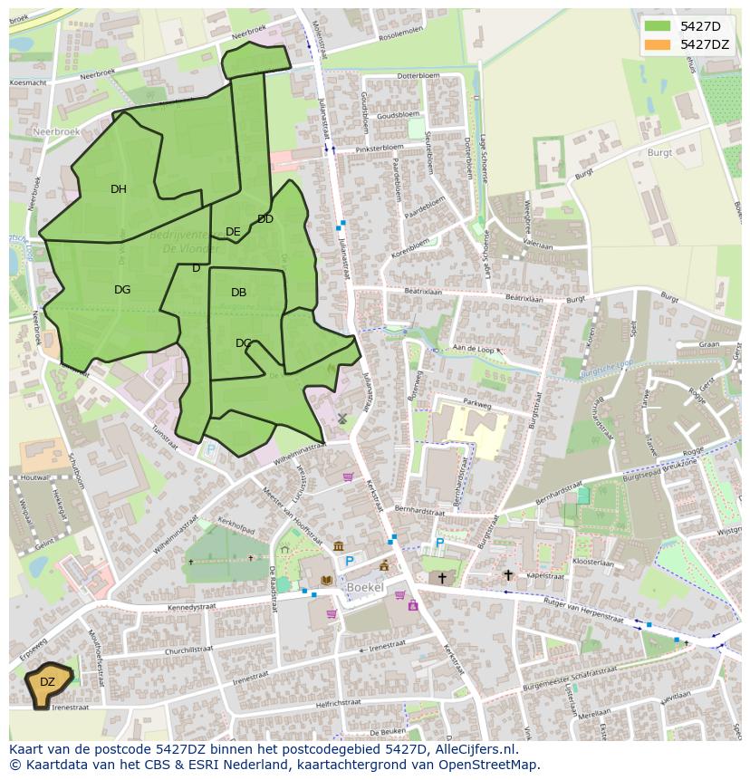 Afbeelding van het postcodegebied 5427 DZ op de kaart.