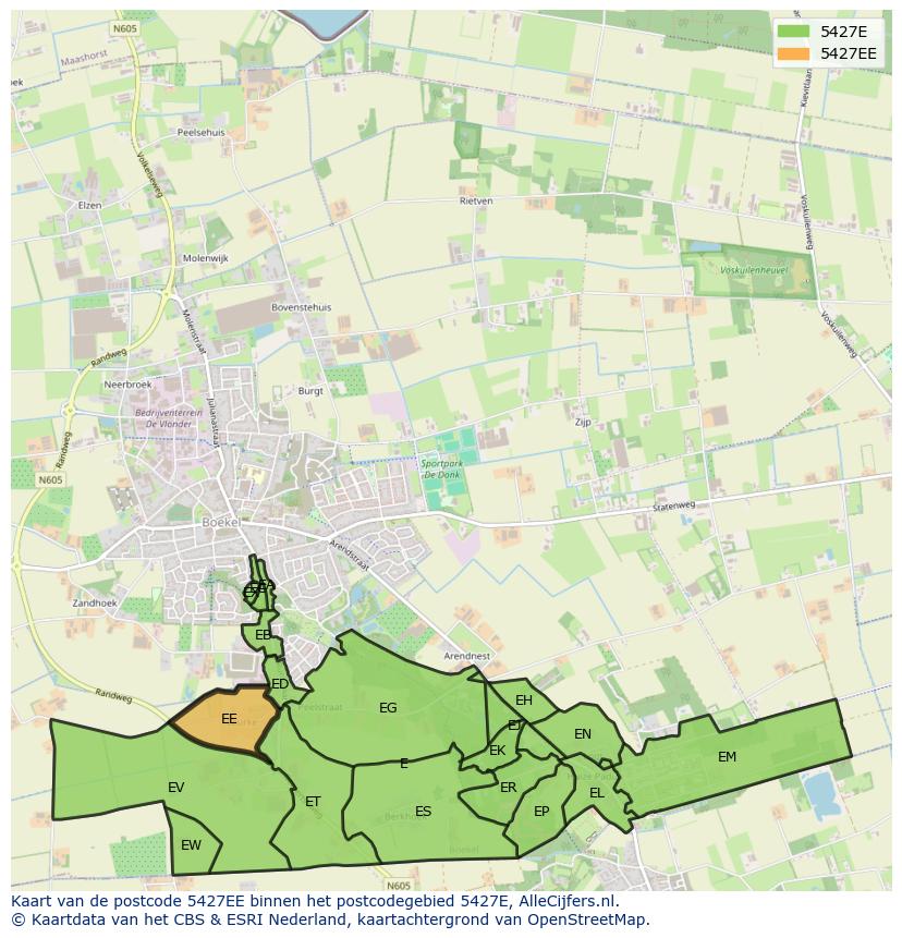 Afbeelding van het postcodegebied 5427 EE op de kaart.