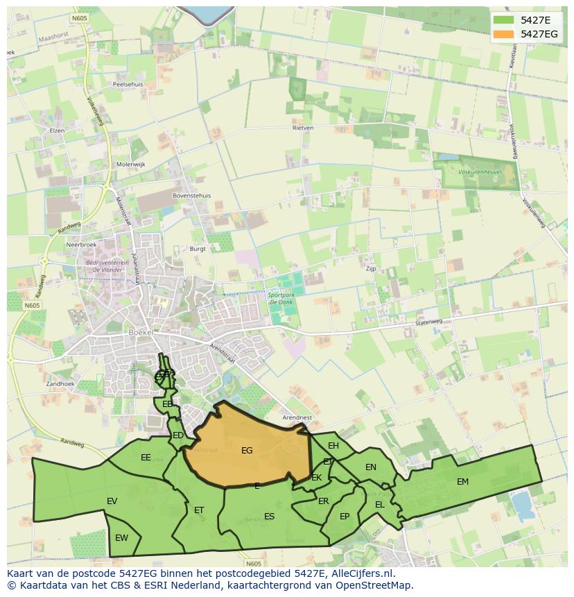Afbeelding van het postcodegebied 5427 EG op de kaart.