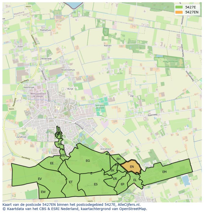 Afbeelding van het postcodegebied 5427 EN op de kaart.