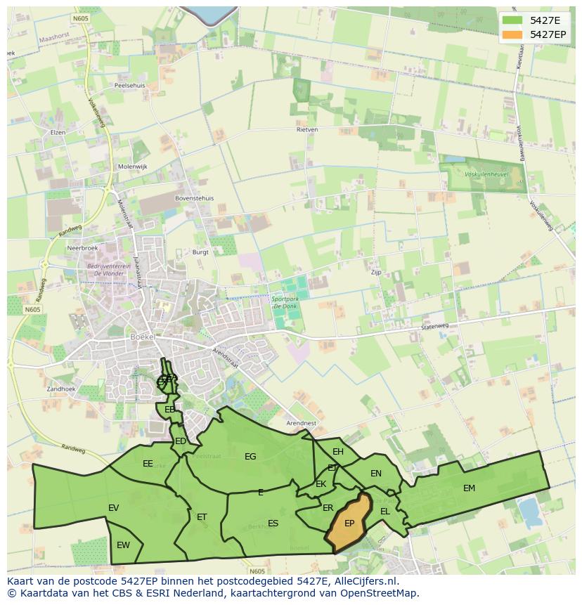 Afbeelding van het postcodegebied 5427 EP op de kaart.