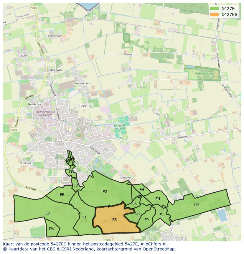 Afbeelding van het postcodegebied 5427 ES op de kaart.