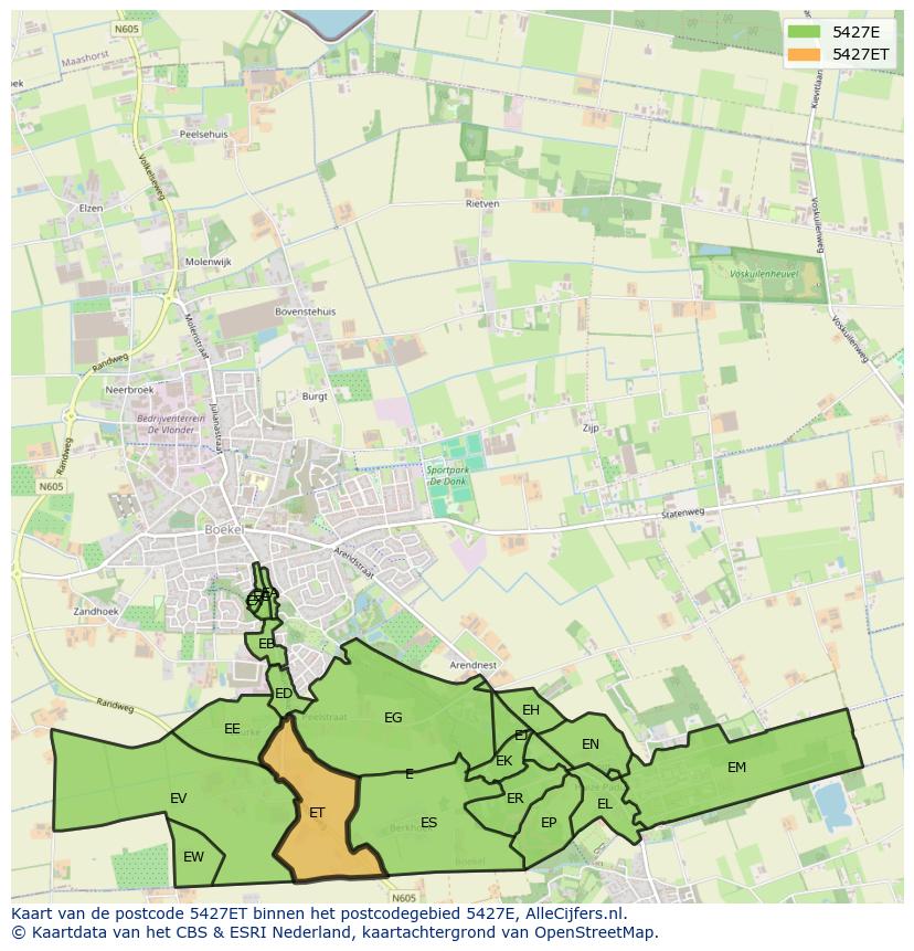 Afbeelding van het postcodegebied 5427 ET op de kaart.