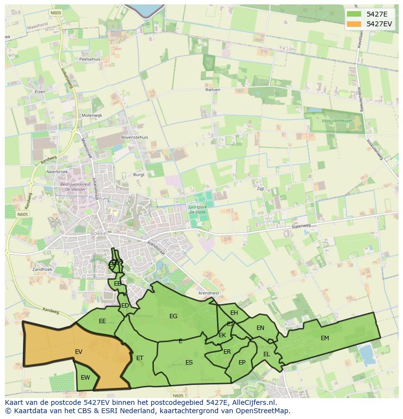 Afbeelding van het postcodegebied 5427 EV op de kaart.