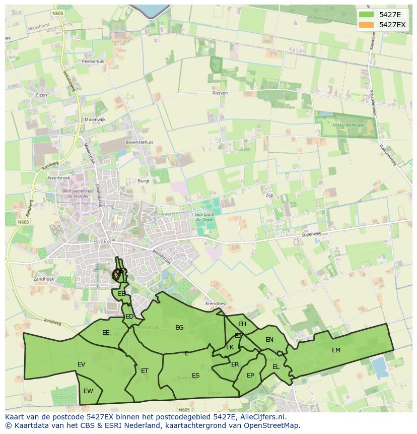 Afbeelding van het postcodegebied 5427 EX op de kaart.