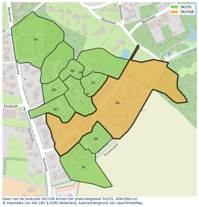 Afbeelding van het postcodegebied 5427 GB op de kaart.