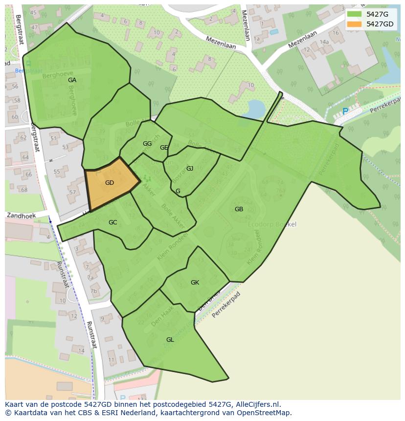 Afbeelding van het postcodegebied 5427 GD op de kaart.