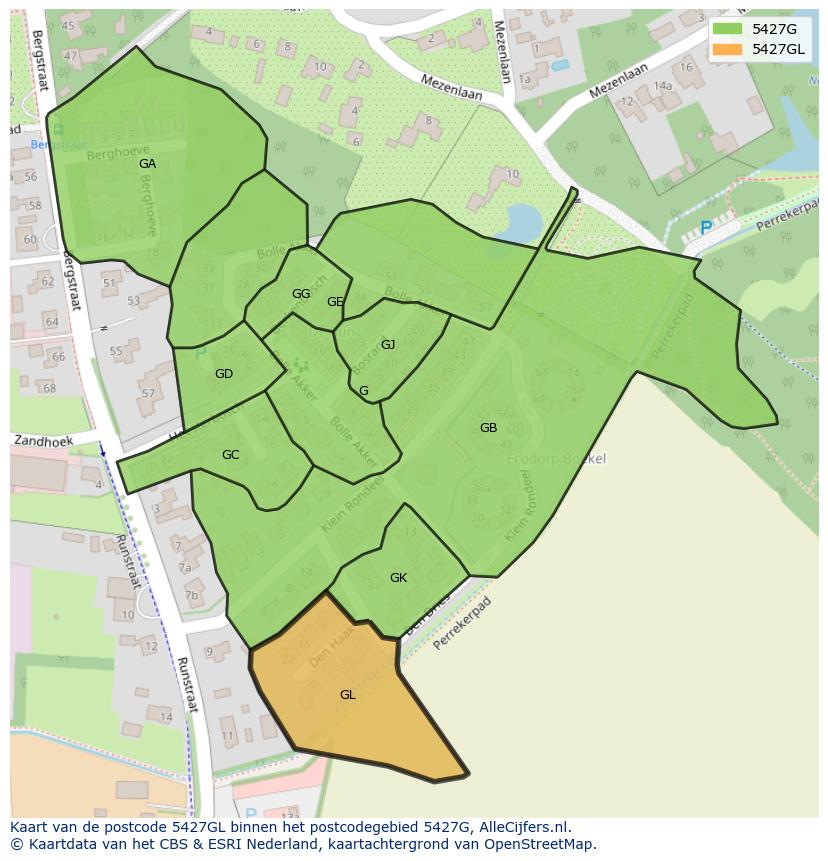 Afbeelding van het postcodegebied 5427 GL op de kaart.