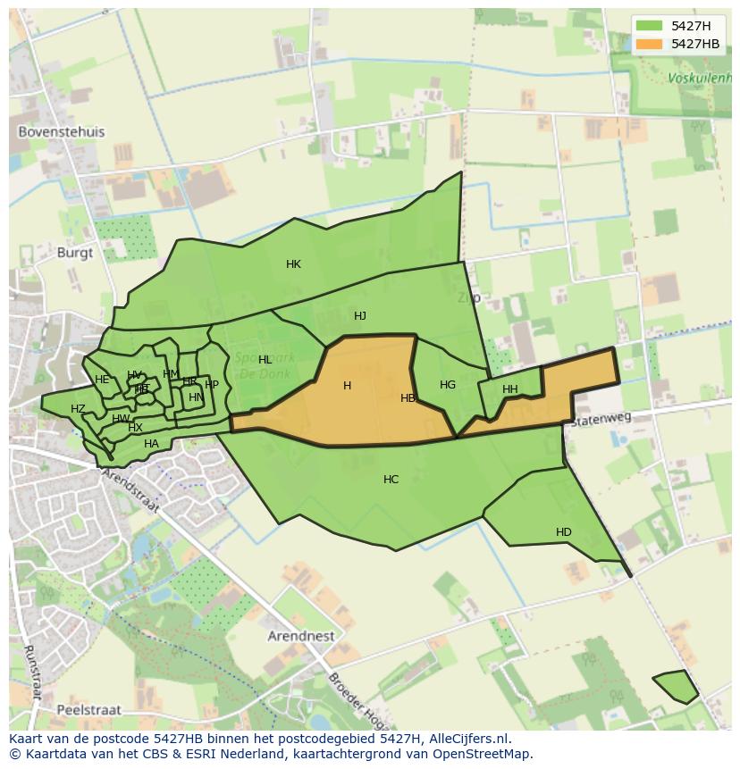 Afbeelding van het postcodegebied 5427 HB op de kaart.