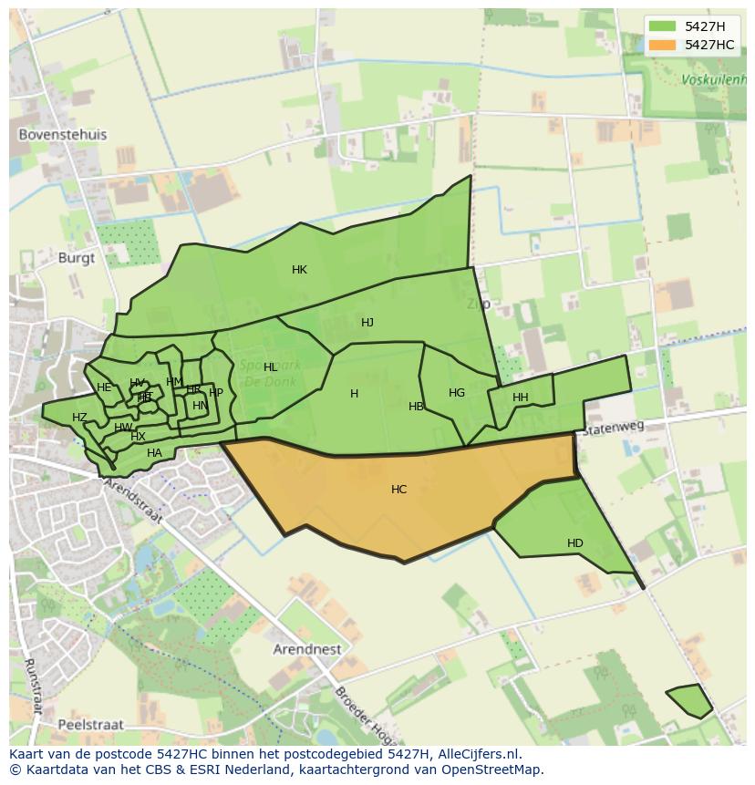 Afbeelding van het postcodegebied 5427 HC op de kaart.