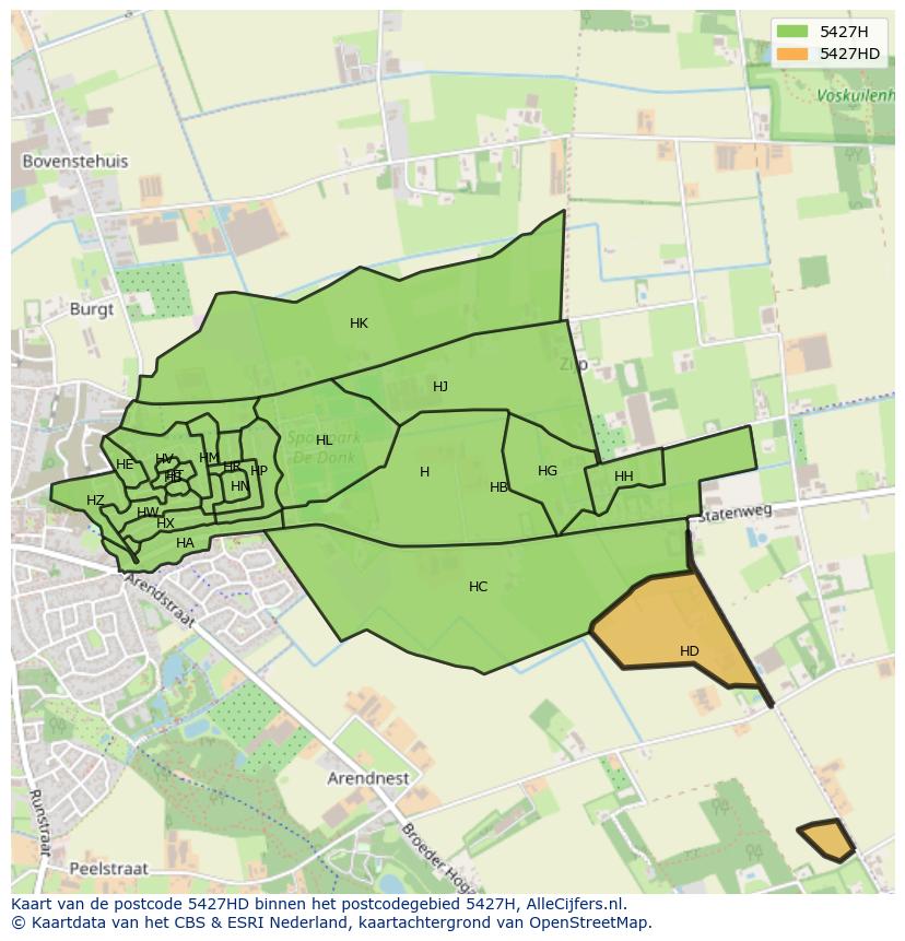 Afbeelding van het postcodegebied 5427 HD op de kaart.