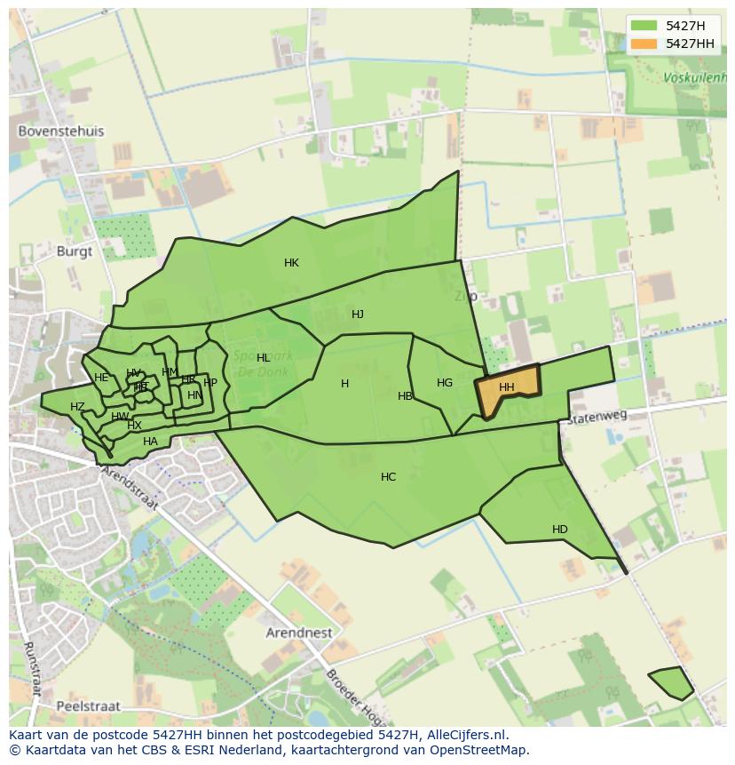 Afbeelding van het postcodegebied 5427 HH op de kaart.