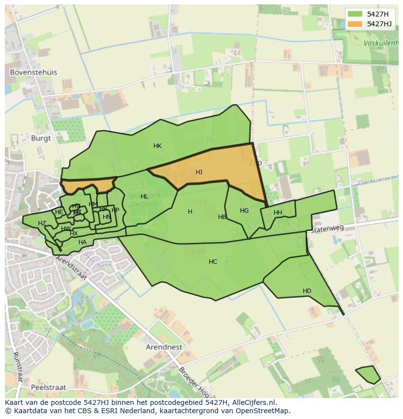 Afbeelding van het postcodegebied 5427 HJ op de kaart.