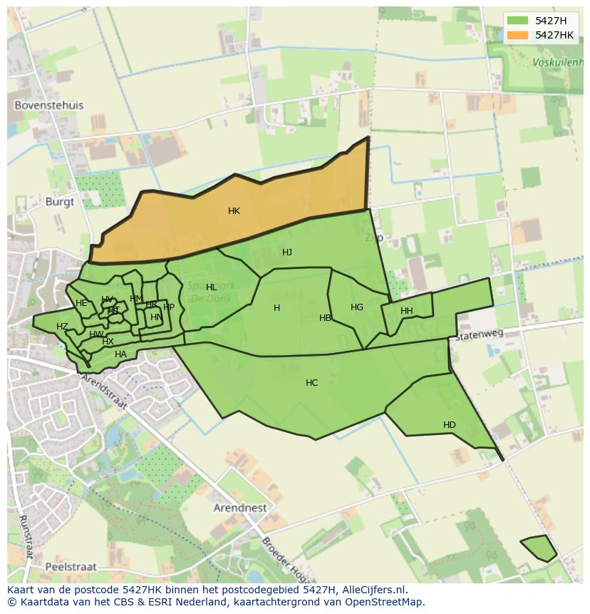 Afbeelding van het postcodegebied 5427 HK op de kaart.