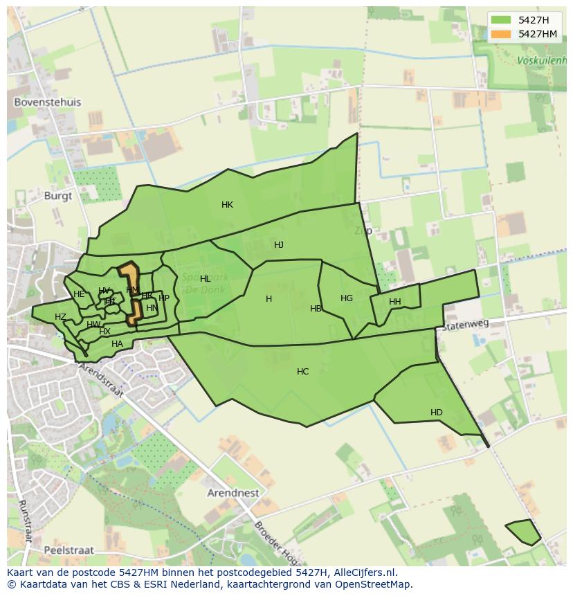 Afbeelding van het postcodegebied 5427 HM op de kaart.
