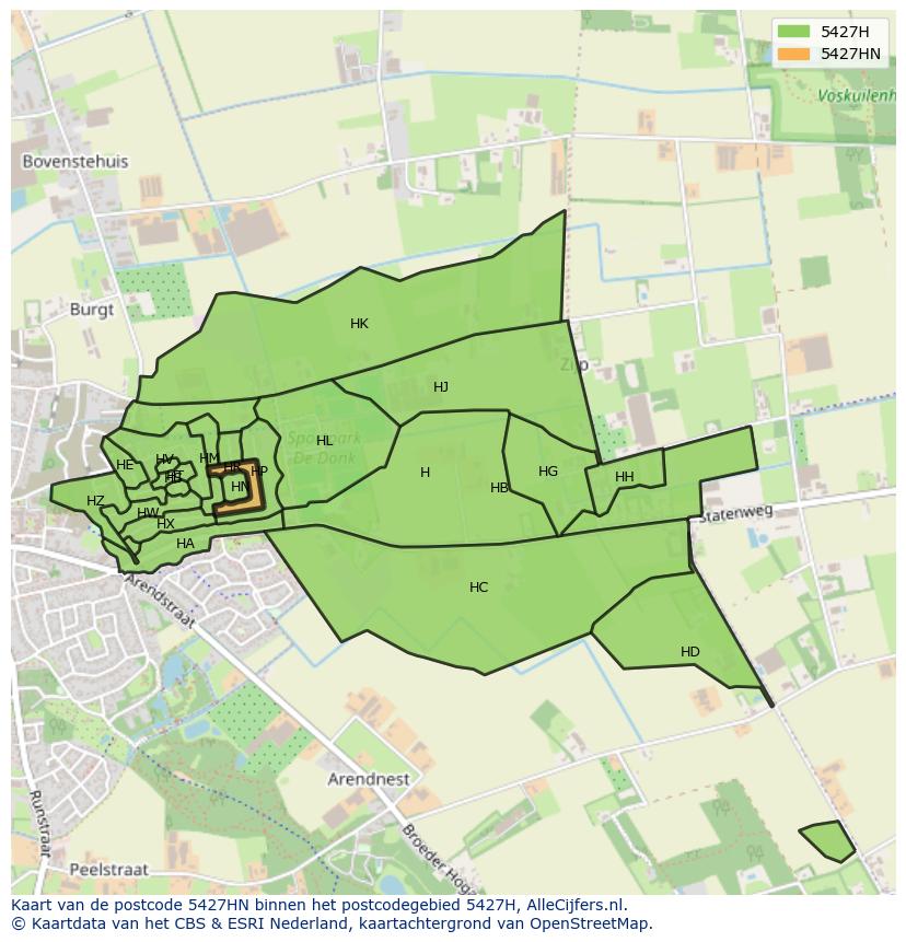 Afbeelding van het postcodegebied 5427 HN op de kaart.