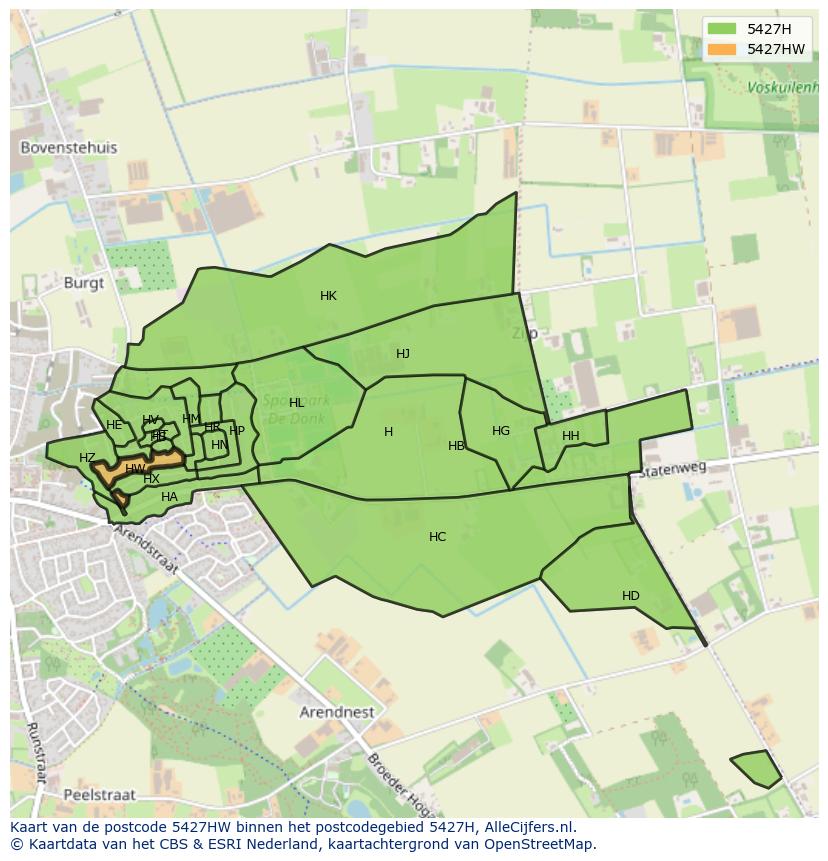 Afbeelding van het postcodegebied 5427 HW op de kaart.