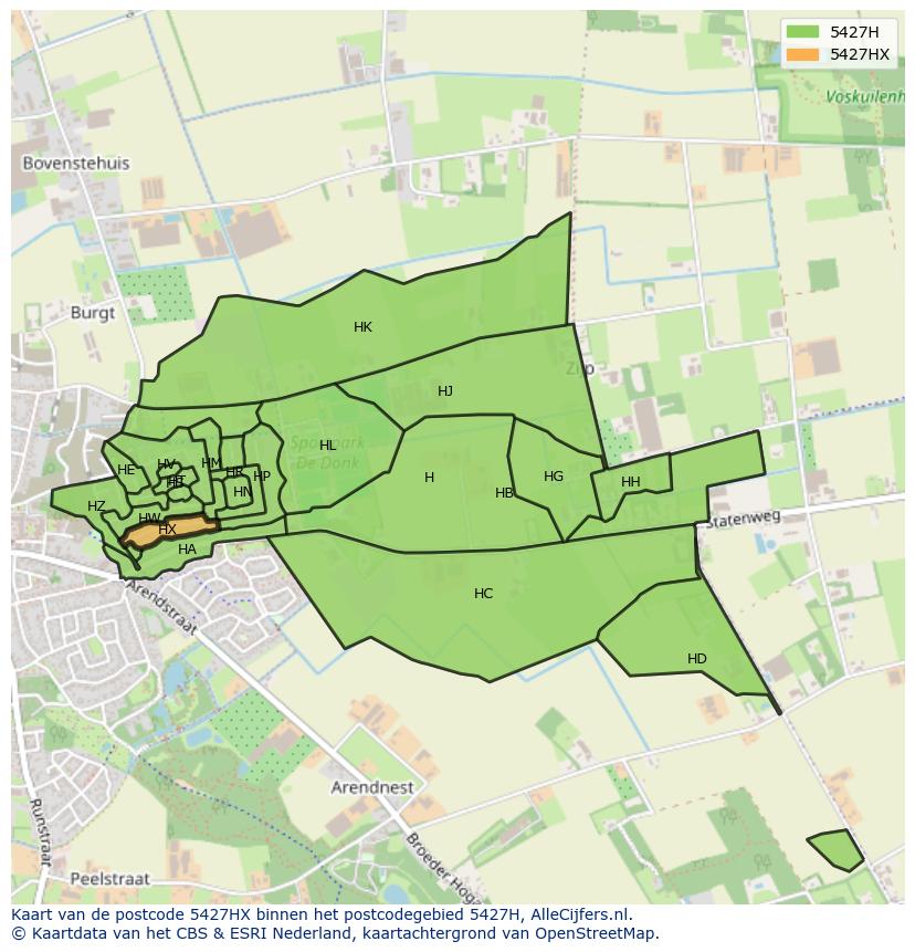 Afbeelding van het postcodegebied 5427 HX op de kaart.