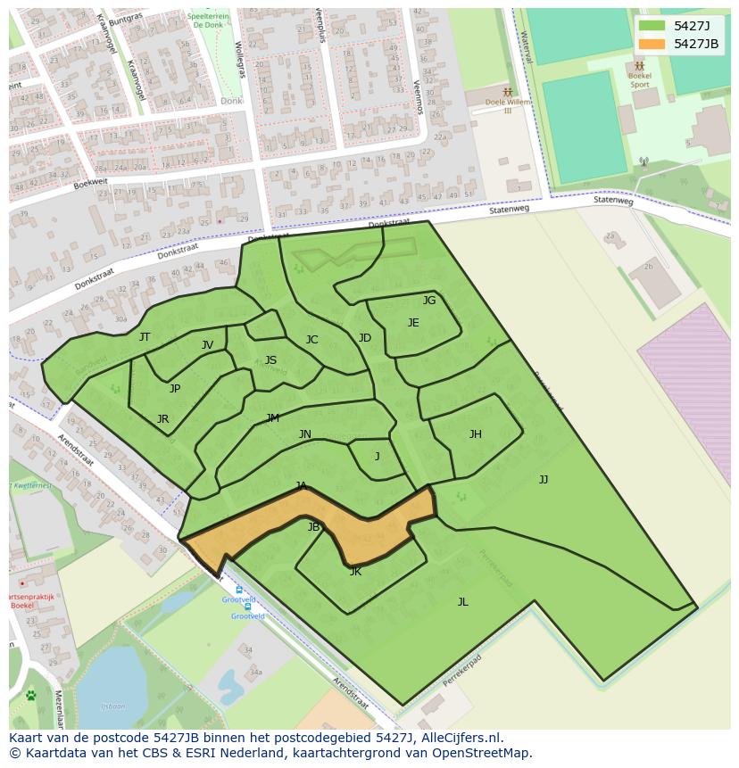 Afbeelding van het postcodegebied 5427 JB op de kaart.