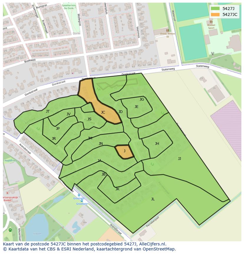 Afbeelding van het postcodegebied 5427 JC op de kaart.