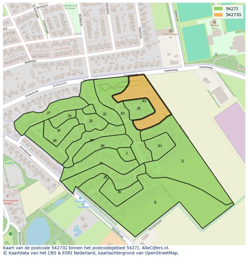 Afbeelding van het postcodegebied 5427 JG op de kaart.