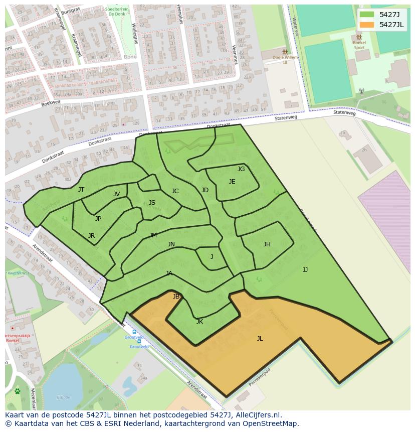 Afbeelding van het postcodegebied 5427 JL op de kaart.