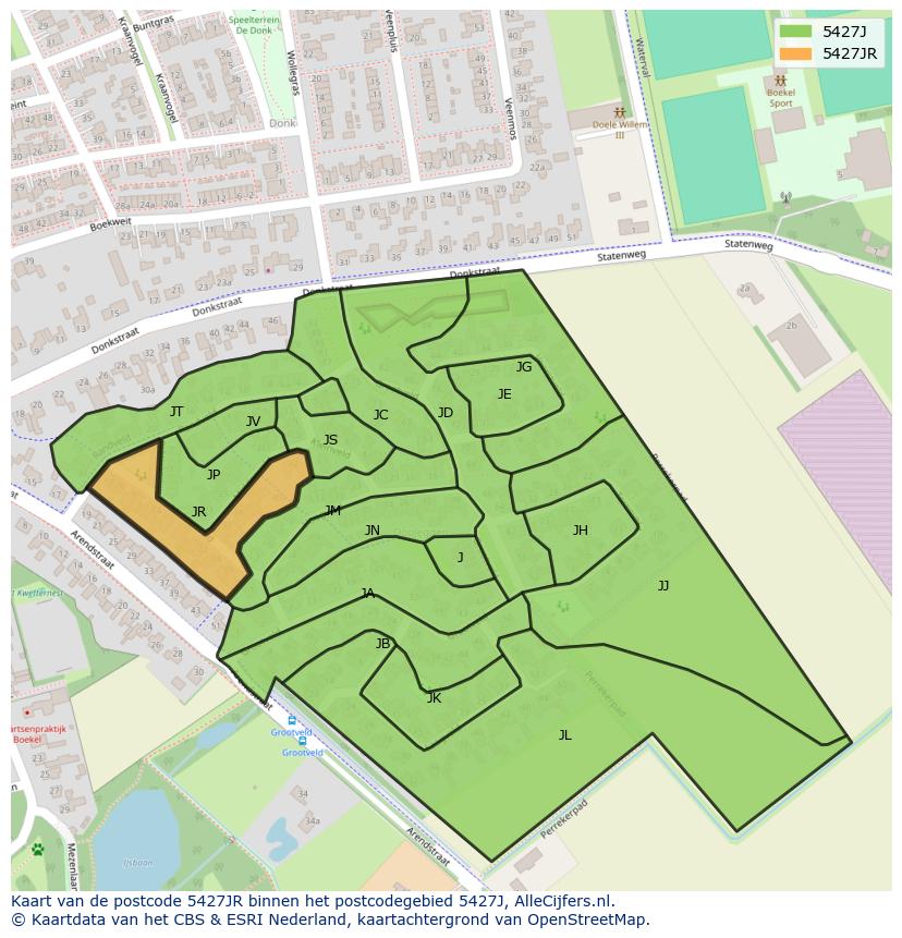 Afbeelding van het postcodegebied 5427 JR op de kaart.