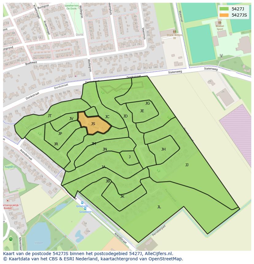 Afbeelding van het postcodegebied 5427 JS op de kaart.
