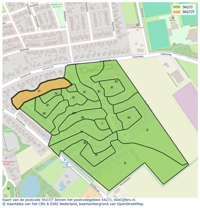 Afbeelding van het postcodegebied 5427 JT op de kaart.