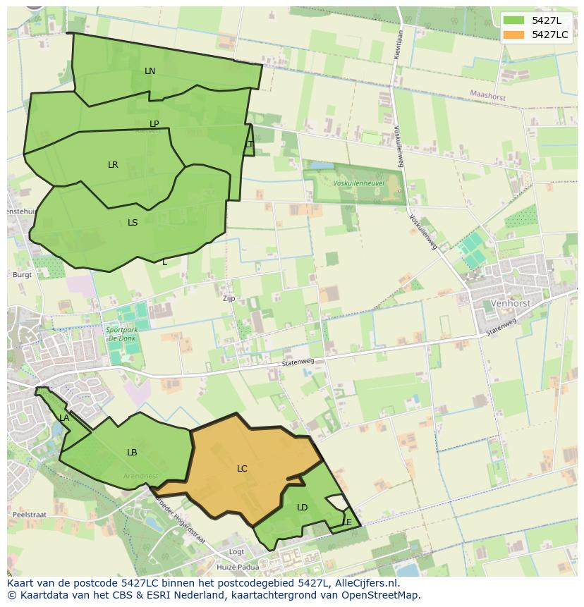 Afbeelding van het postcodegebied 5427 LC op de kaart.