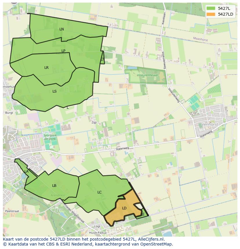 Afbeelding van het postcodegebied 5427 LD op de kaart.