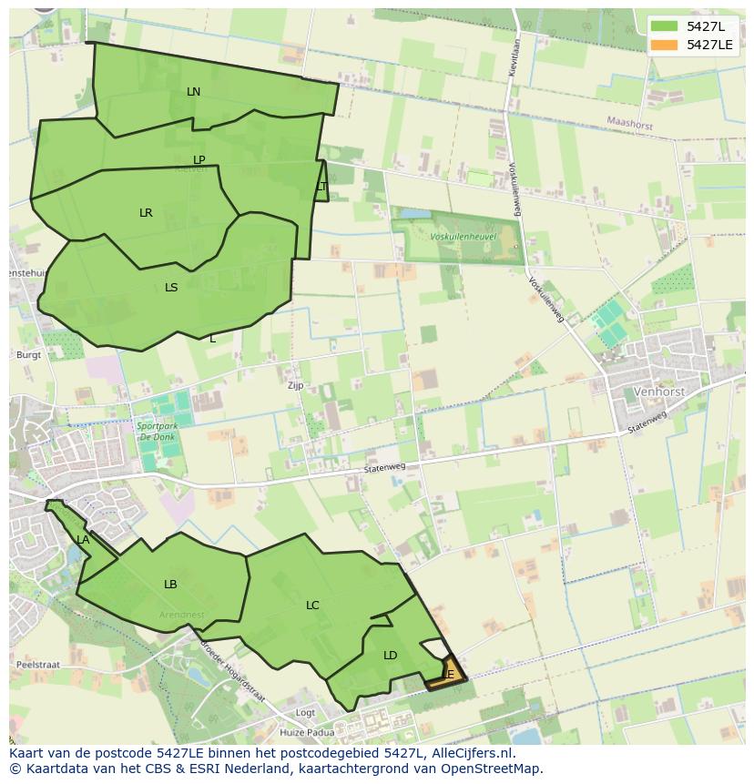 Afbeelding van het postcodegebied 5427 LE op de kaart.