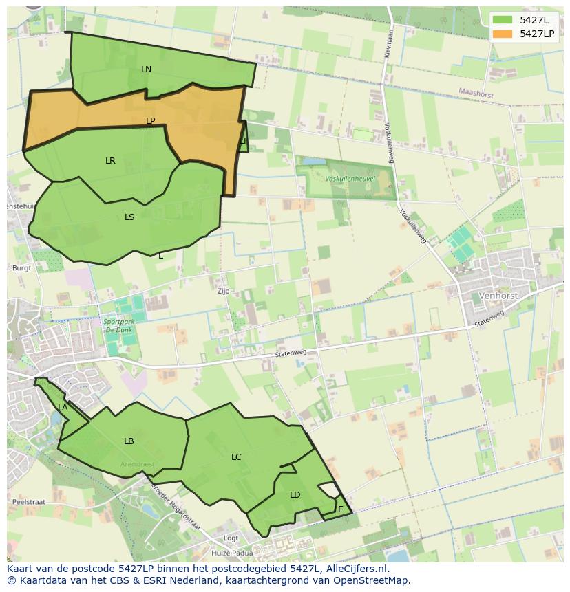 Afbeelding van het postcodegebied 5427 LP op de kaart.
