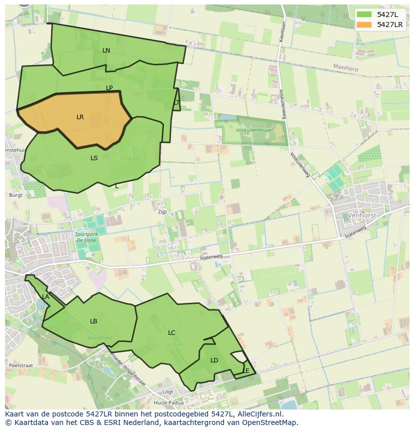Afbeelding van het postcodegebied 5427 LR op de kaart.