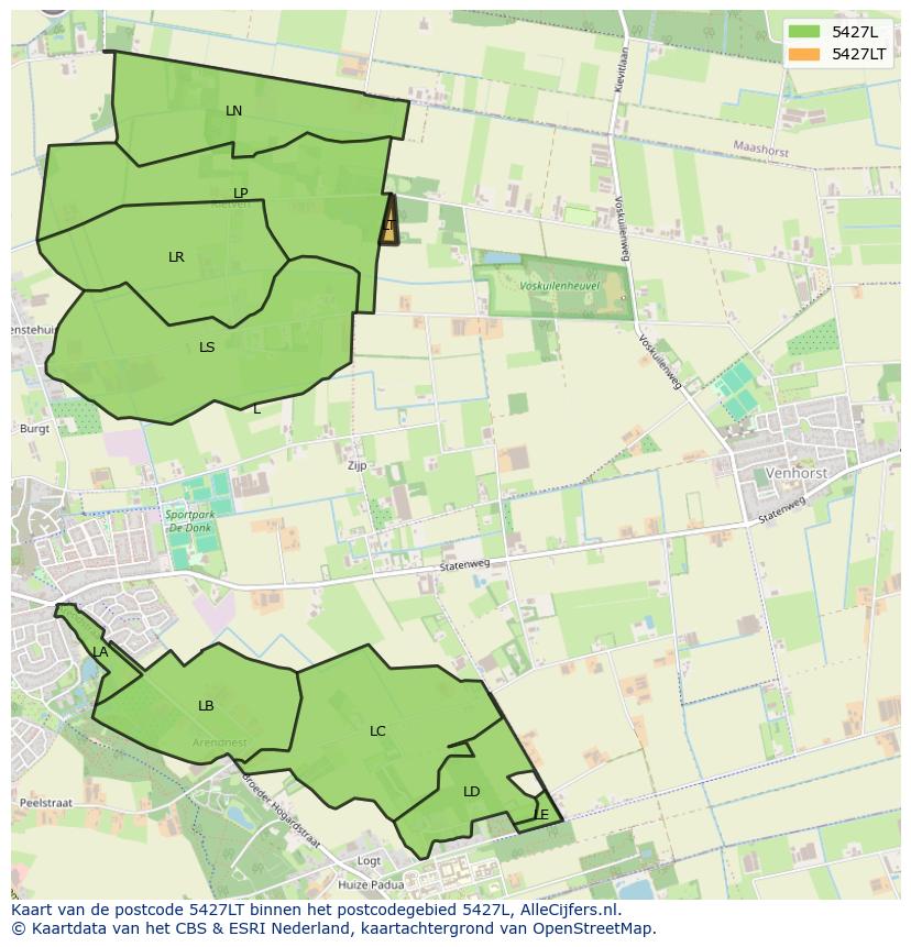Afbeelding van het postcodegebied 5427 LT op de kaart.