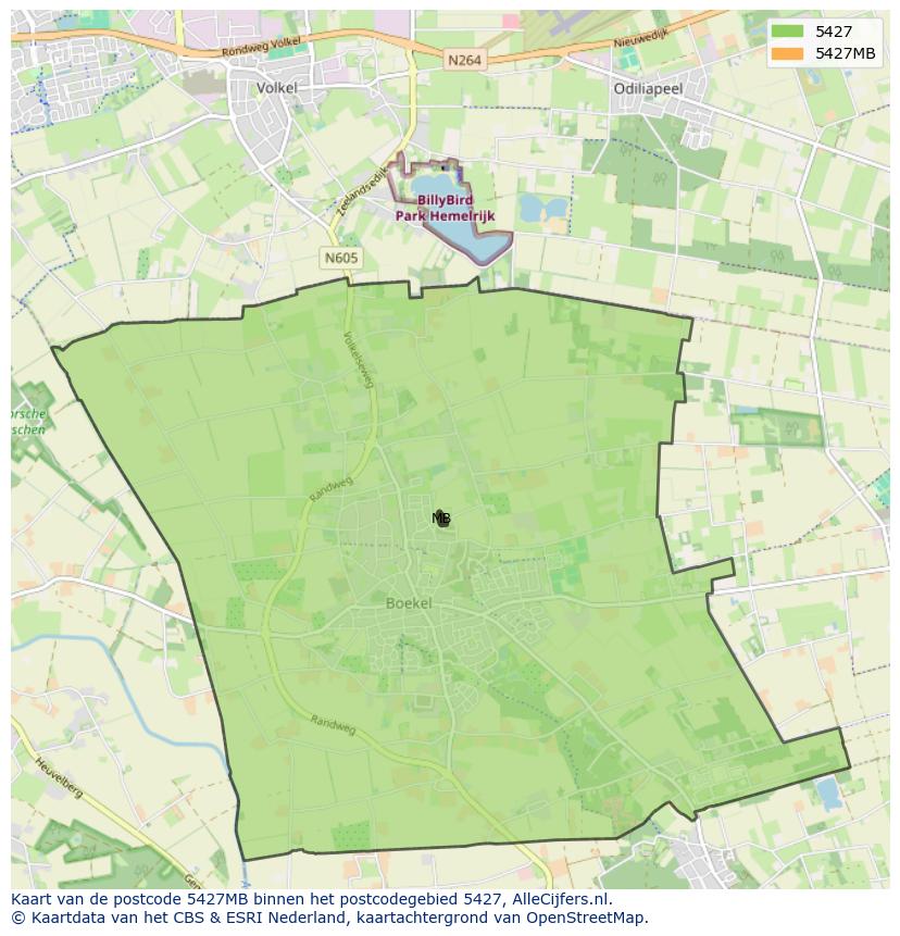Afbeelding van het postcodegebied 5427 MB op de kaart.