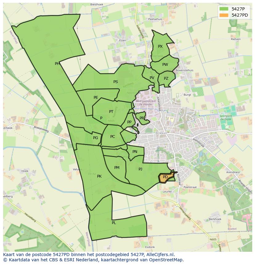 Afbeelding van het postcodegebied 5427 PD op de kaart.