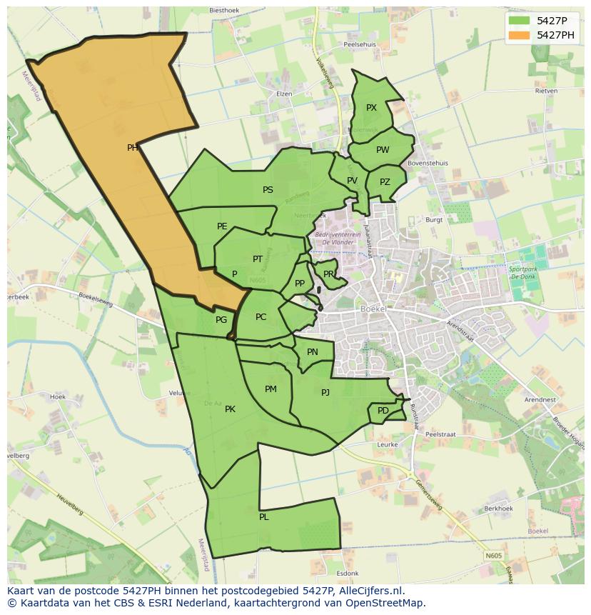 Afbeelding van het postcodegebied 5427 PH op de kaart.