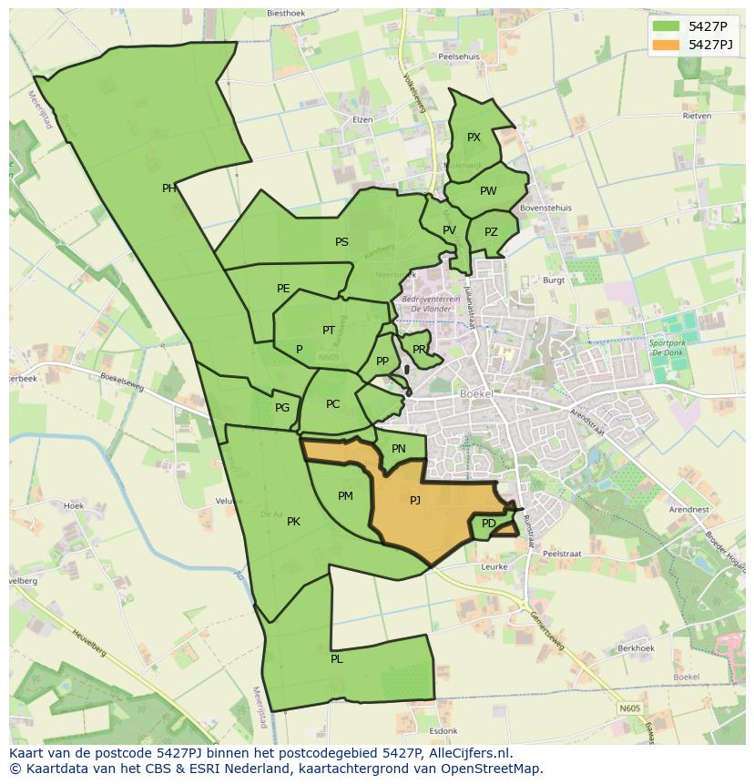 Afbeelding van het postcodegebied 5427 PJ op de kaart.