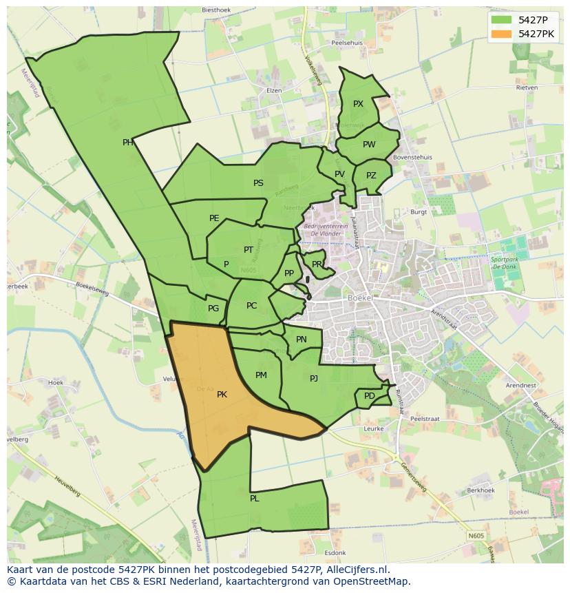 Afbeelding van het postcodegebied 5427 PK op de kaart.