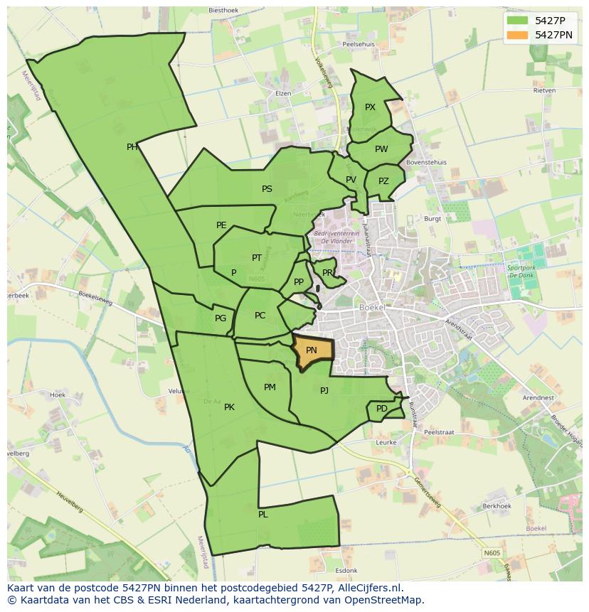 Afbeelding van het postcodegebied 5427 PN op de kaart.