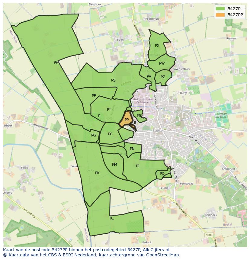 Afbeelding van het postcodegebied 5427 PP op de kaart.