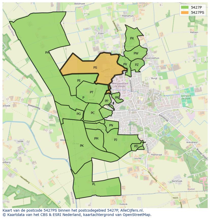 Afbeelding van het postcodegebied 5427 PS op de kaart.