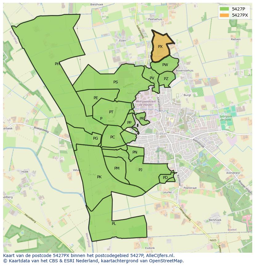 Afbeelding van het postcodegebied 5427 PX op de kaart.